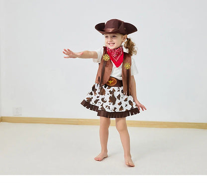 4/5 Pcs Set Girls Cowboy Role Play Skirt Clothes Vest Set Skirt Sets Kids Spring Autumn Halloween Cosplay Performance Costumes