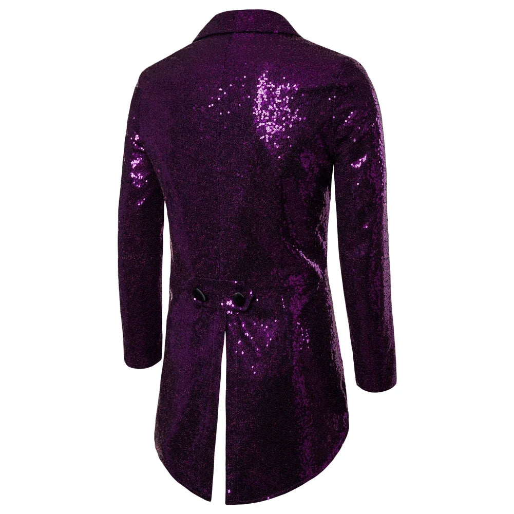 Shiny Gold Sequins Glitter Tailcoat Suit Jacket Male Double Breasted Wedding Groom Tuxedo Blazer Men Party Stage Prom Costume