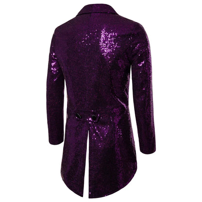 Shiny Gold Sequins Glitter Tailcoat Suit Jacket Male Double Breasted Wedding Groom Tuxedo Blazer Men Party Stage Prom Costume