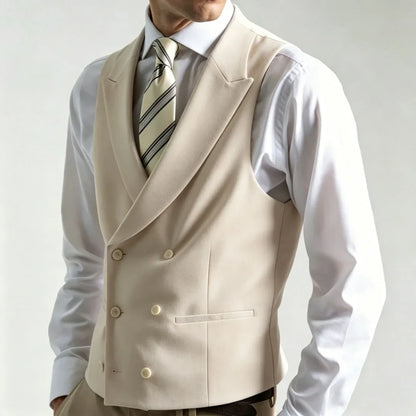 Men Vest Ivory Double Button With Lapel Waistcoat For Wedding Banquet Party Business Work Office Casual Daily Men Suit Vest