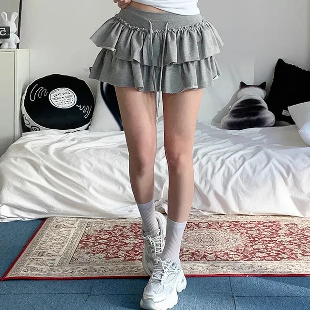Summer 2025 Casual High Waist Fluffy Skirt Women's f-length Baked Cake Skirt with Fringe Versatile Cotton 00% Skirt