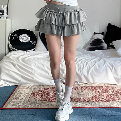 Summer 2025 Casual High Waist Fluffy Skirt Women's f-length Baked Cake Skirt with Fringe Versatile Cotton 00% Skirt