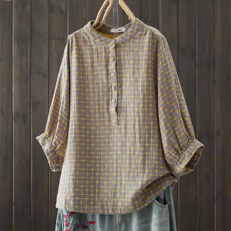 Women's blouse women Japanese cotton yarn print shirts & blouses summer top three-quarter sleeve shirt women's clothing