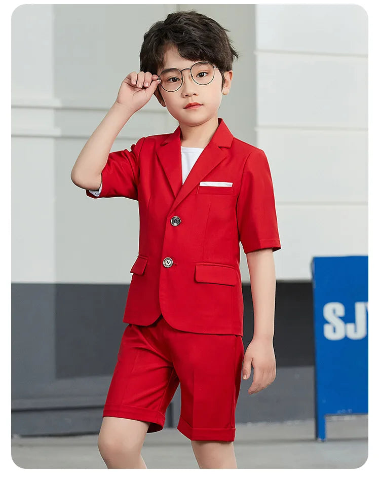 Boys Summer Solid Short Sleeve Suit Jacket Short Formal Dress Kids Wedding Blazer Child Photography Suit Toddler Tuxedo Costume