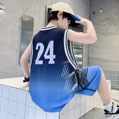 Summer Boy Child Basketball T-shirt Shorts Jersey Suit Quick Dry Kids Sports Wear Outfit Tweens Casual Clothing Set Sportswear