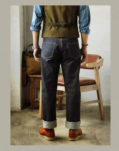 55501 Relaxed Straight Fit Men's Jeans Raw Selvedge Denim Pants Amekaji
