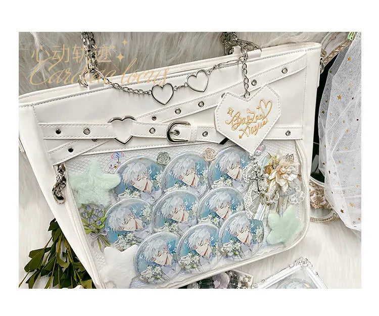 Aesthetic Underarm Ita Bag Streetwear Girl Transparent Shoulder Bag Heart Shape Chic Chain Handbag DIY Display Crossbody Bag