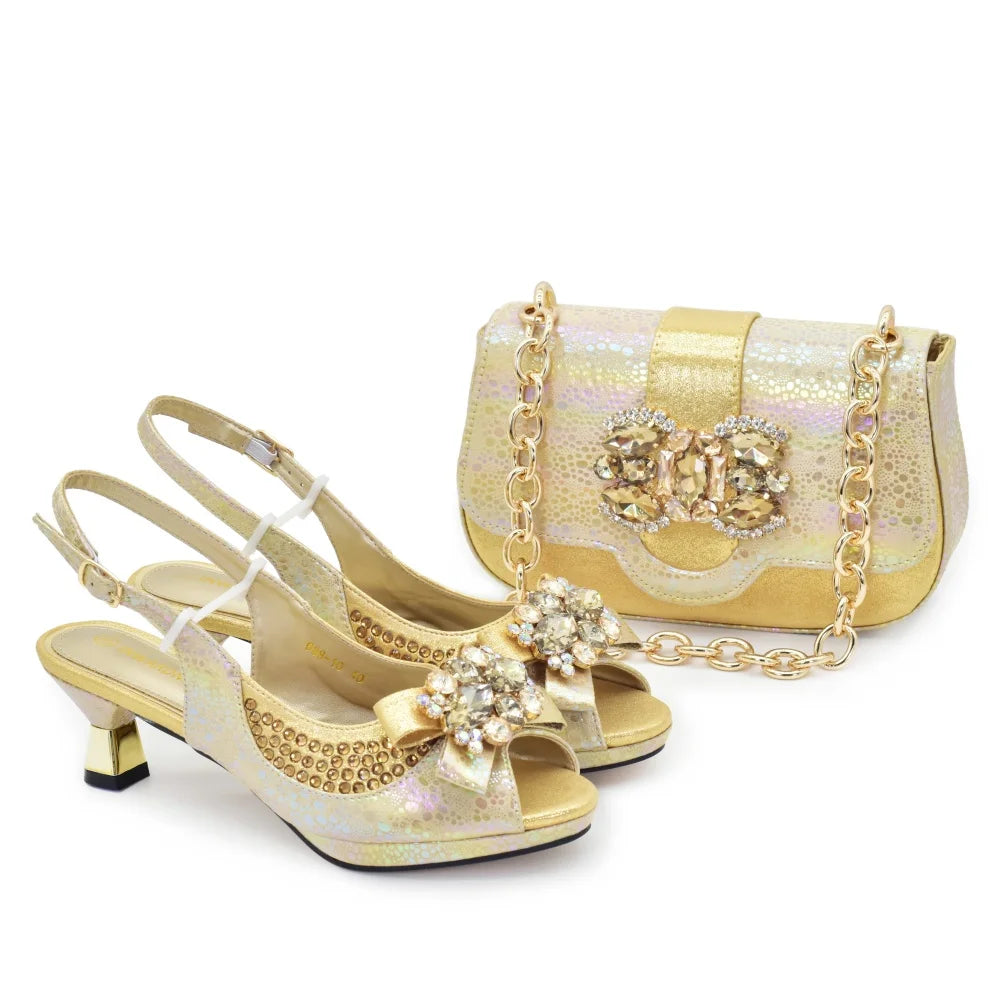 Latest Bride Shoes Designer Shoes and Bag Elegant Handbags and Medium Heel Shoes Beautiful Handmade Flowers for Wedding Party