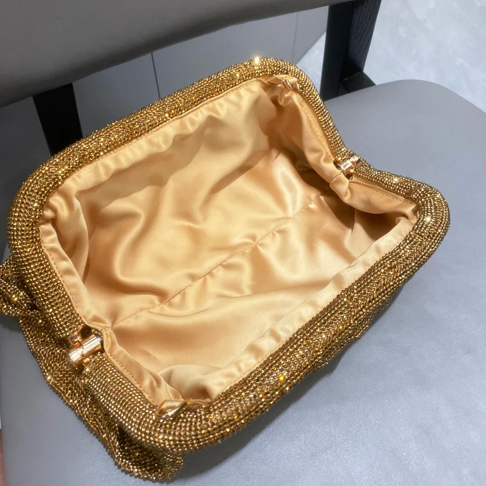 Shiny Handle Rhinestones Handmade Evening Clutch Bags New Folds Purses And Handbags Luxury Designer Wedding Party High Quality