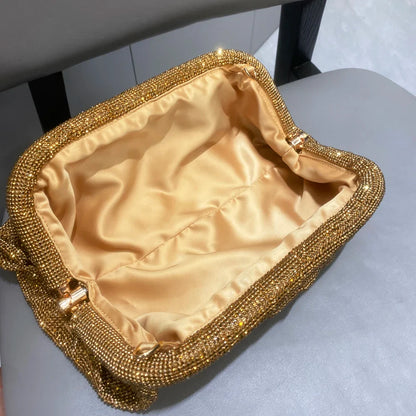 Shiny Handle Rhinestones Handmade Evening Clutch Bags New Folds Purses And Handbags Luxury Designer Wedding Party High Quality