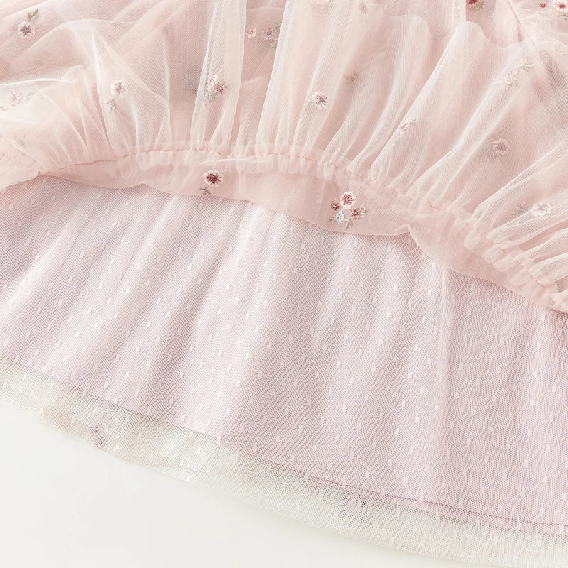 Mesh Floral Princess Dress Girls Baby Children 2025 New Autumn Sweet Charm Pink Fashion Long Sleeved Dress DB3242681
