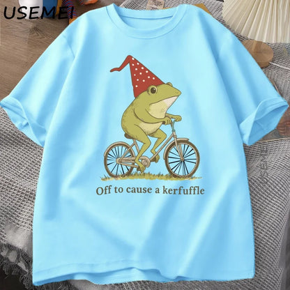 Off To Cause A Kerfuffle Frog T-Shirt Funny Weirdcore Sayings Unique Tshirt Adults Joker Men Women Graphic Tee Male Summer Tops