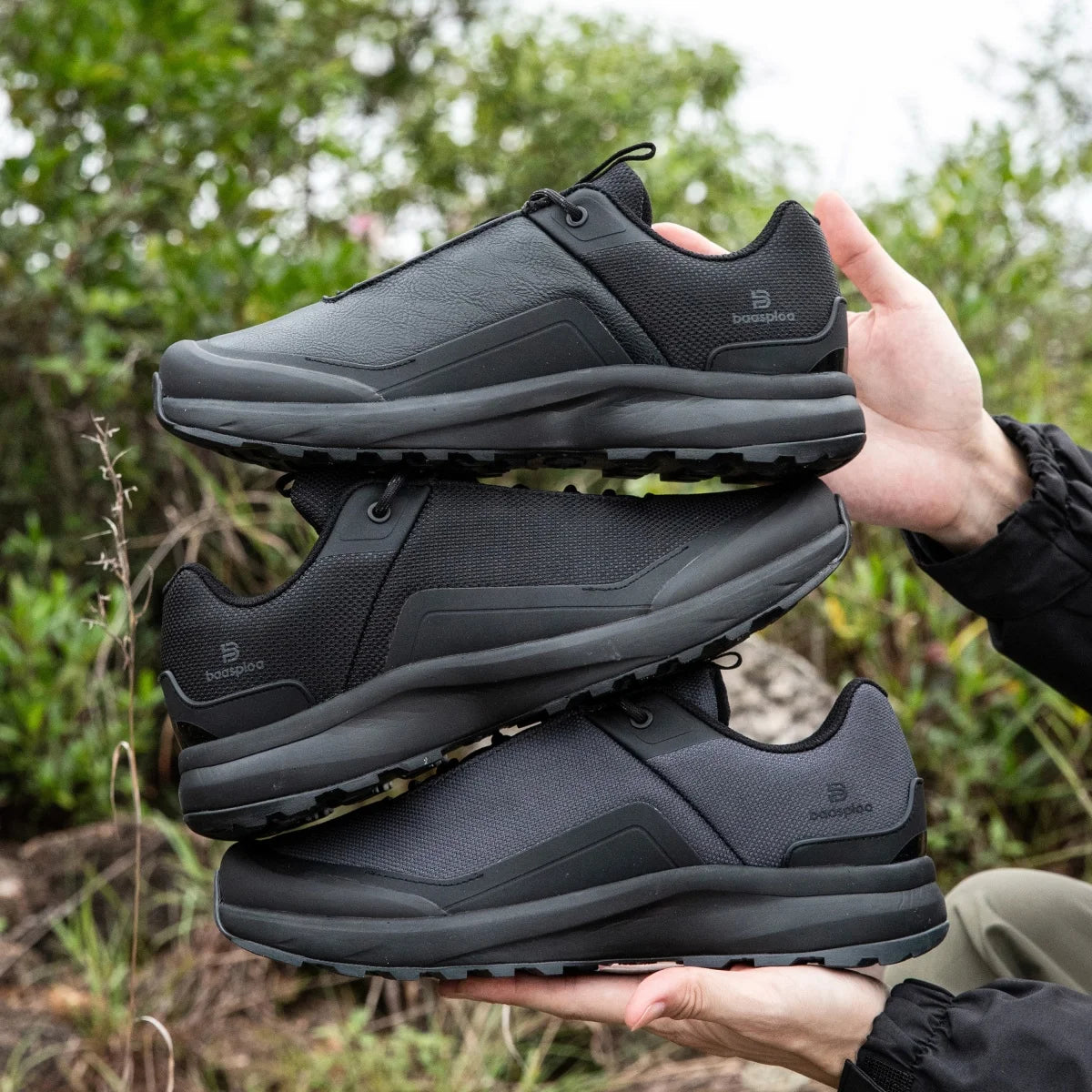 Men Hiking Sneakers Litchi Leather High Quality Male Trekking Climbing Sneakers Non-slip Luxury Designer Outdoor Shoe