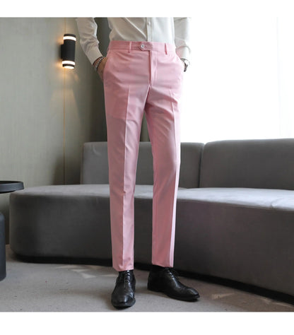 Plus Size 40-29 High Qualitys Men's Solid Color Slim Fit Suit Pants Fashion Business Formal Men Wedding Social Party Trousers