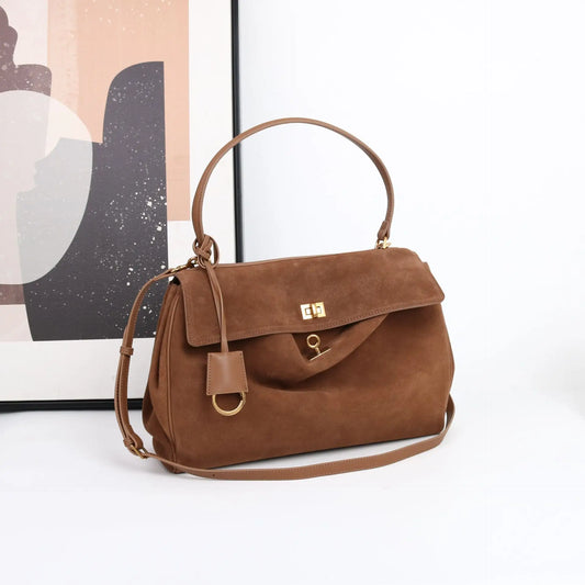 Suede Leather Tote Bag for Women Large Capacity Cowhide Shoulder Bag Designer Lock Satchel Chic Soft Nubuck Crossbody Purse
