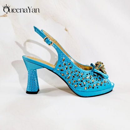 New Italian Design Open Toe Women High Heels for 2025 Elegant Party Wine Color Diamond Pumps Shoes and Bags Matching Set