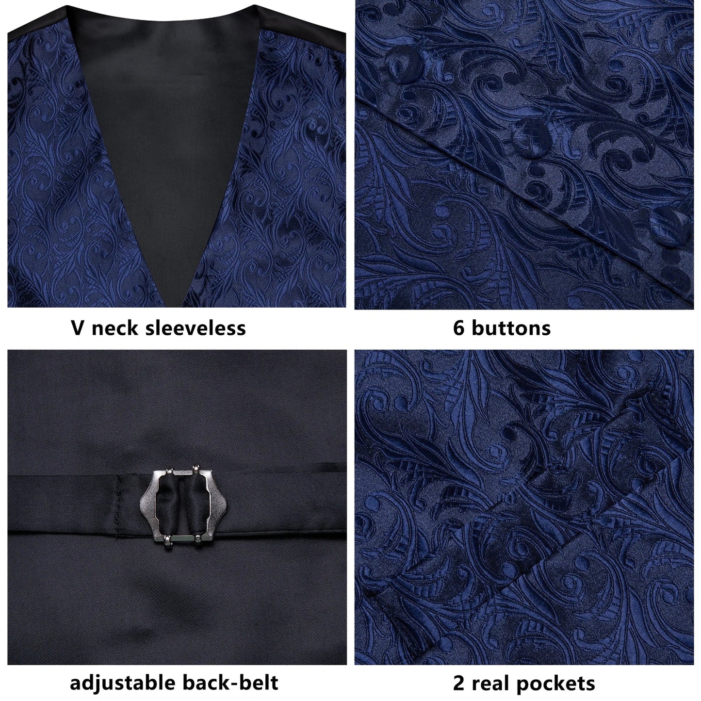 Men's Classic Floral Vest & Tie Hanky Cufflinks Set – Waistcoat for Weddings Events Party Gift