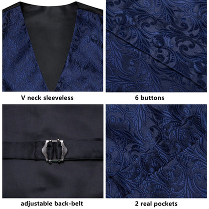 Men's Classic Floral Vest & Tie Hanky Cufflinks Set – Waistcoat for Weddings Events Party Gift