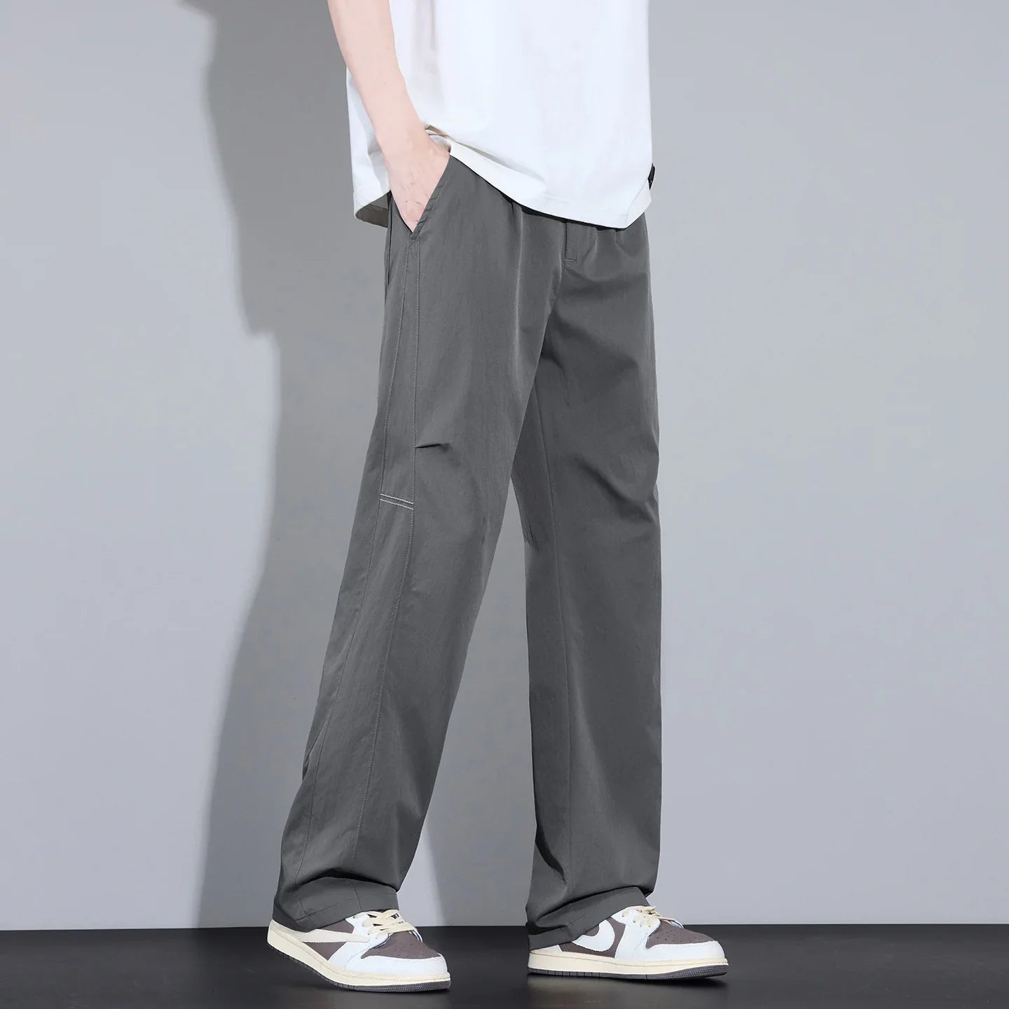 2026 New High Quality Summer Casual Pants Men Solid Color Straight Work Light Gray Outdoor Style Youth Khaki Thin Trousers Male