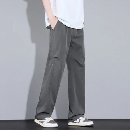 2026 New High Quality Summer Casual Pants Men Solid Color Straight Work Light Gray Outdoor Style Youth Khaki Thin Trousers Male