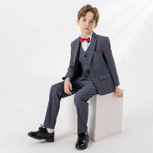 Hot Sale Spring Autumn Classic Plaid Child Suit Set For Birthday Party Formal Boys Slim Fit Dresswear Suits School Performance