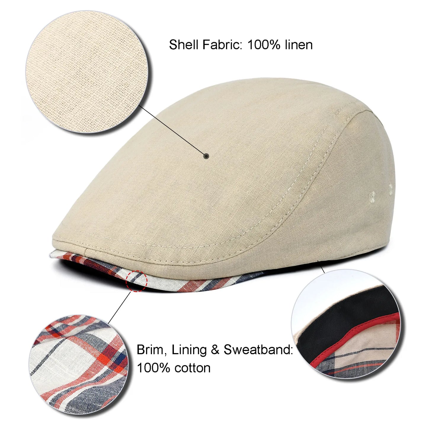 Linen Cap Irish Flat Cap for Men Casual Fitted Newsboy Cap Adjustable Classic Ivy Gatsby Hat