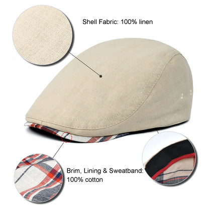 Linen Cap Irish Flat Cap for Men Casual Fitted Newsboy Cap Adjustable Classic Ivy Gatsby Hat