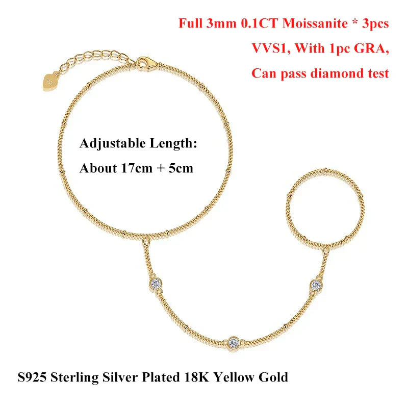 3mm Round Bezel Moissanite Bracelets for Women 14-21cm Adjustable Chain GRA Certified s925 Silver Diamond Bubble Bracelet