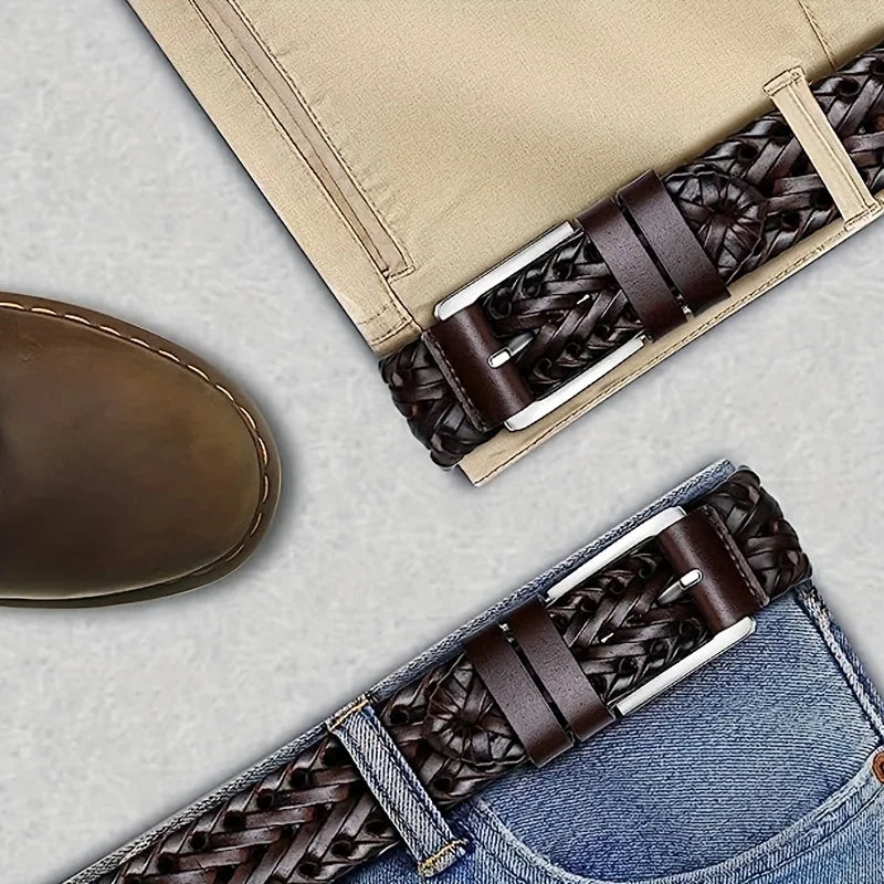 Men's Belt Casual Sports Hollow Woven Waistband Jeans Waistband, Gift for Dad or Boyfriend