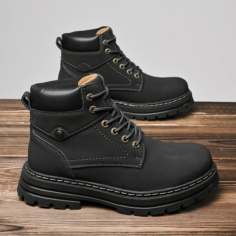 Handmade Outdoor Men Genuine Leather Boots Male Comfortable Business Party Casual Shoes Street Thick Sole Lace Up Shoes Big Size