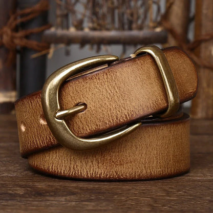 3.3cm Fashion Genuine Leather Pin Buckle Men's Belt Retro Korean Pure Cowhide Jeans Belts for Women Luxury Designer Cowboy