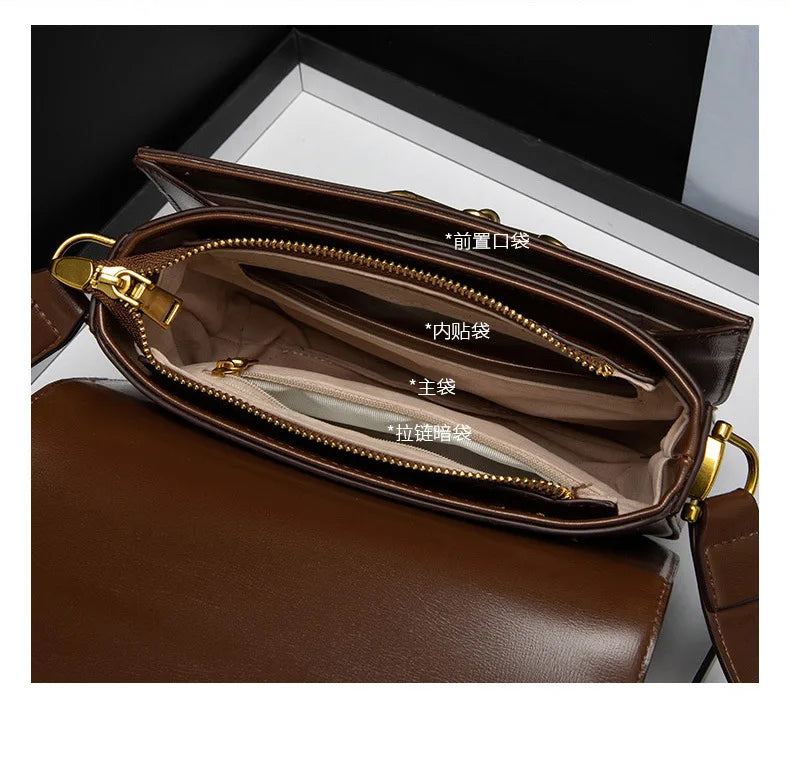 Ladies genuine leather saddle bag, single shoulder bag underarm bag, new fashion versatile niche trend crossbody bag.