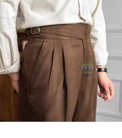 Classics Italian Naples Style White Men's Suit Pants Men High Waisted Straight Fit Work Formal British Business Brand Trousers