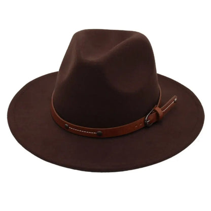 With Belt Buckle Felt Fedora Hats Fashion Vintage Wide Brim Panama Cap Soft Elegant Cowboy Cap Men Women