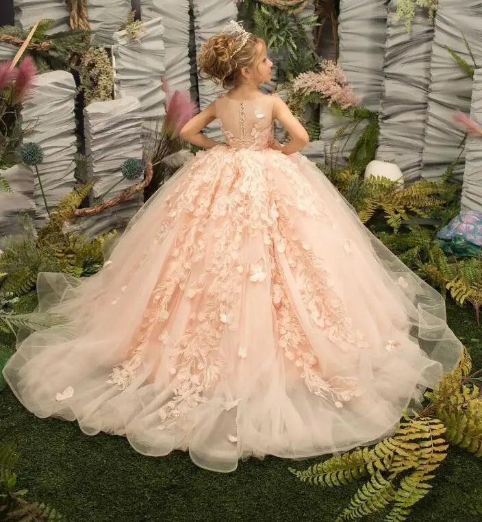 Cute Flower Girl Dresses for Wedding Big Bow Appliques Long Little Pageant Gowns Girls White Tulle First Communion Gowns