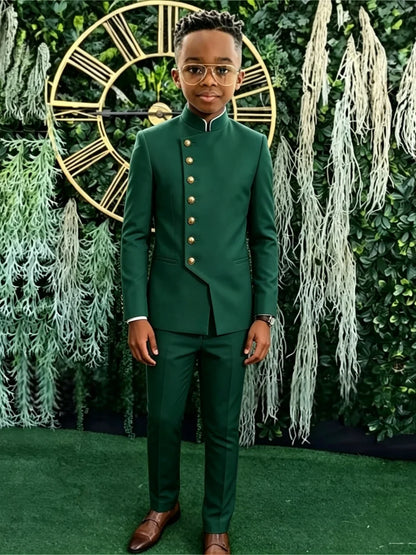 African Boys Suits 2 Pieces Jacket Pants Stage Performance Wear Classic Kids Regular Fit Suit Set Wedding Guest Wear