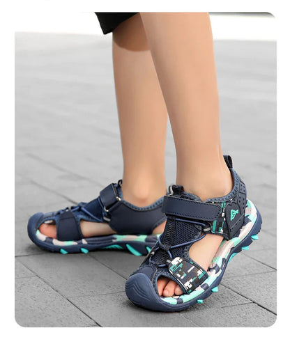 Summer Sport Sandals for Children's 5-16 Years Boys Breathable Anti-Slip Beach Shoes Outdoor Anti-Bump Closed Toe Sandails