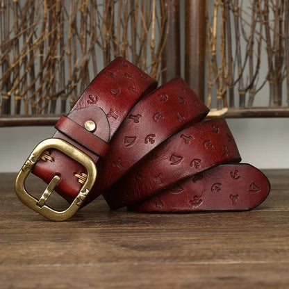 3.8CM Pure Cowhide High Quality Genuine Leather Belts for Men Embossing Strap Male Copper Buckle Luxury Designer Jeans Cowboy