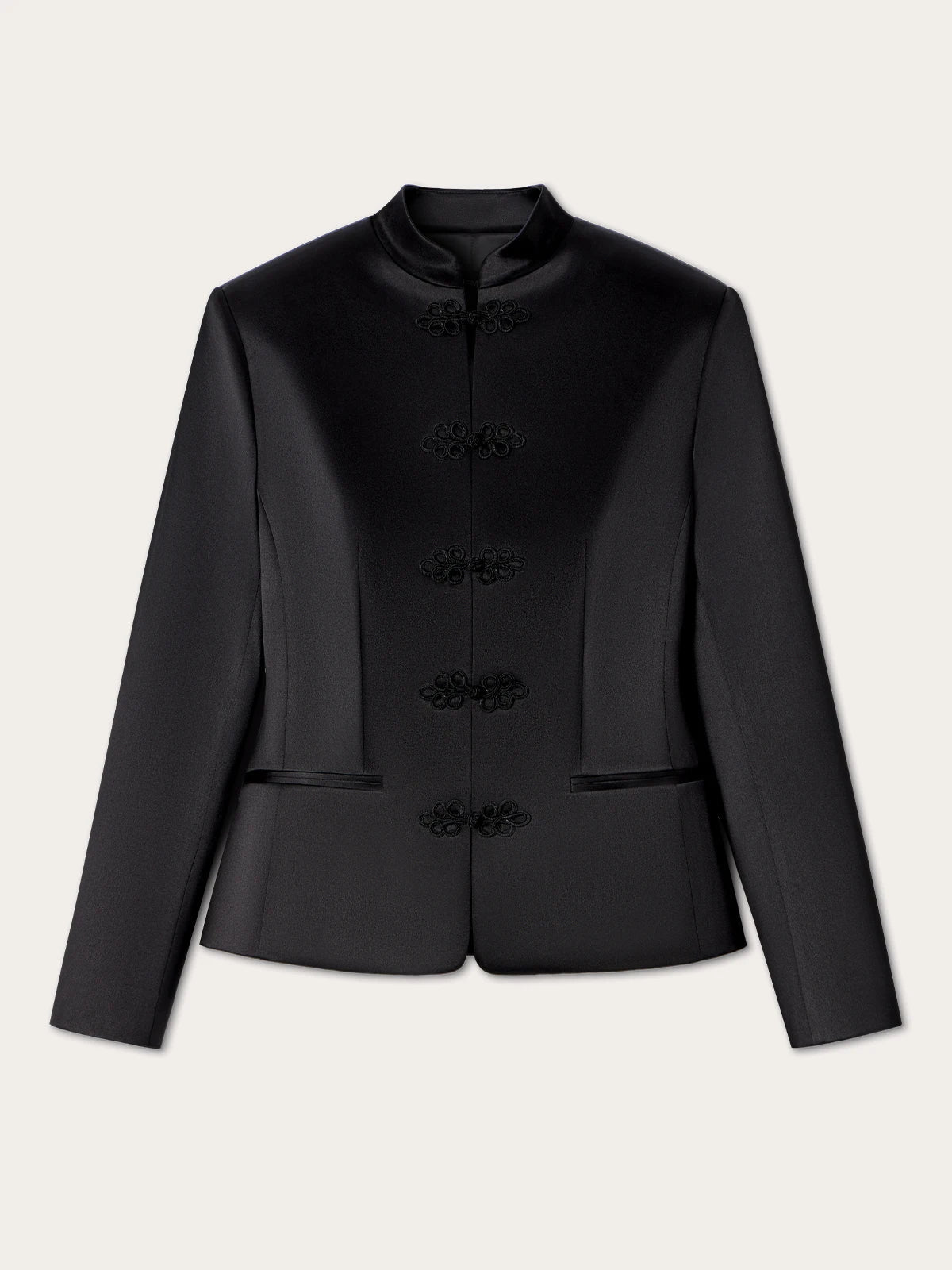 Women's Spring Summer Satin Mandarin Collar Knot Button Blazer Chic Formal Casual Wear 2026 Trendy Feminine Fashion Coat