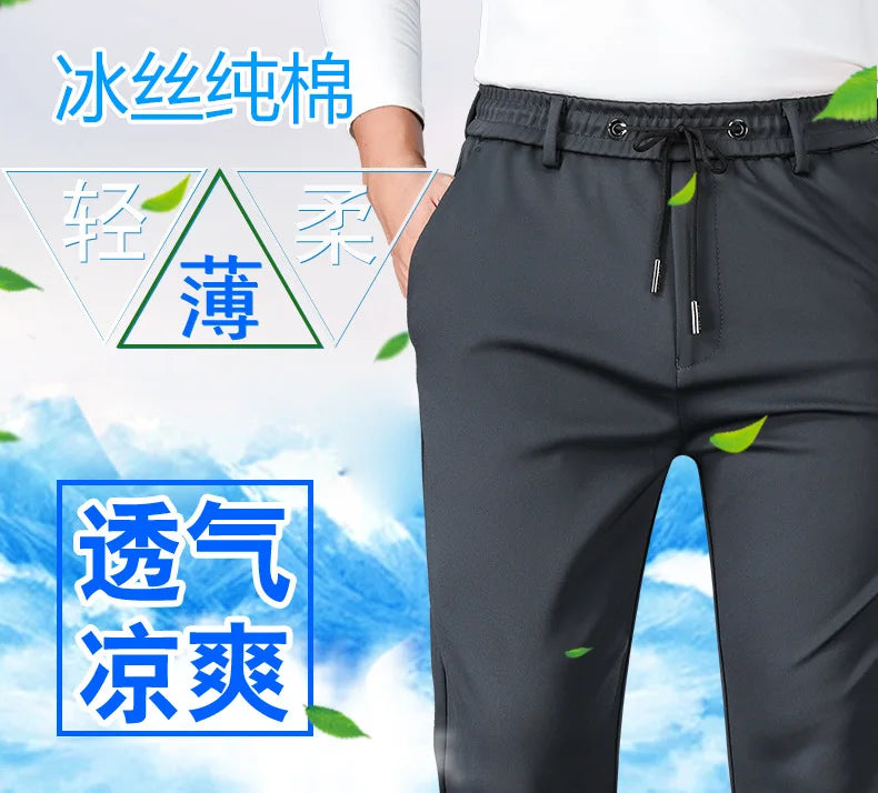 10XL Big Size Men's Summer Casual Pants Straight Fit Elastic Waist Trouser Male Classic Office Plus Large Stretch Zipper Pocket