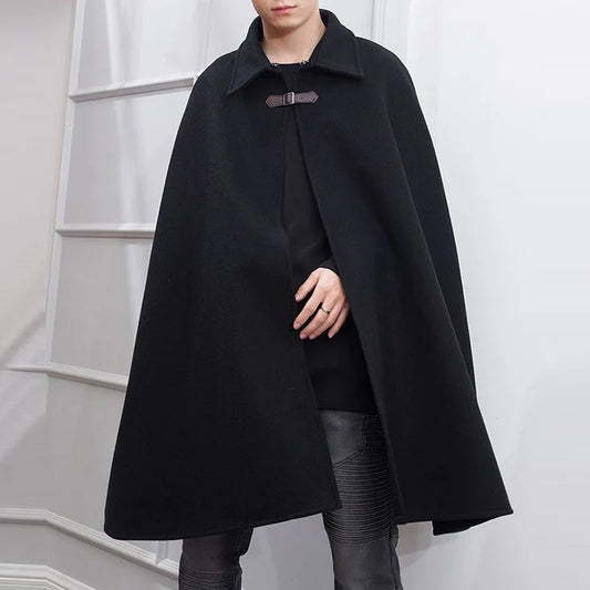 Fashion Men Cloak Coats Lapel Solid Color One Button Cape Trench Streetwear 2023 Casual Male Overcoats Ponchose S-5XL