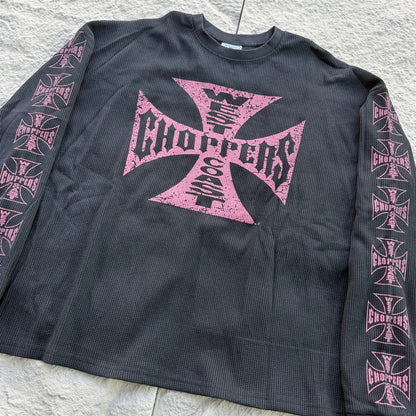 American Style Streetwear Quality Waffle Fabric Printed Tops Oversized Long Sleeves Tee 100%Cotton Vintage T Shirt Men Woman