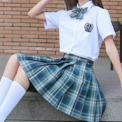 CZJMS اليابان النساء تنورة مطوي الخصر العالي أزياء JK منقوشة ميني تنورة أنيقة القوس ألف خط الرقص الصيف الفتيات تأثيري Faldas