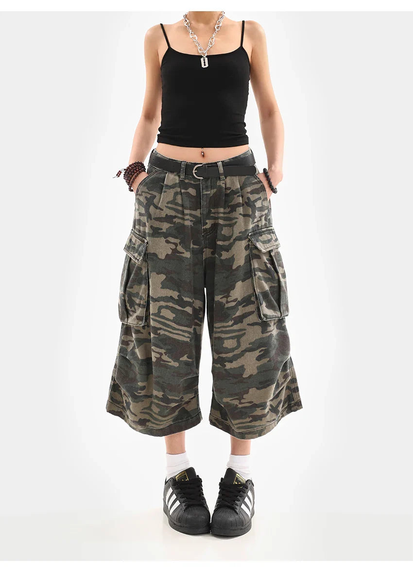 Summer Women Tomboy Camouflage Japanese Abi Jorts Jean Y2K 2000s Aesthetic Capri Pants Harajuku Denim High Street Goblin Core