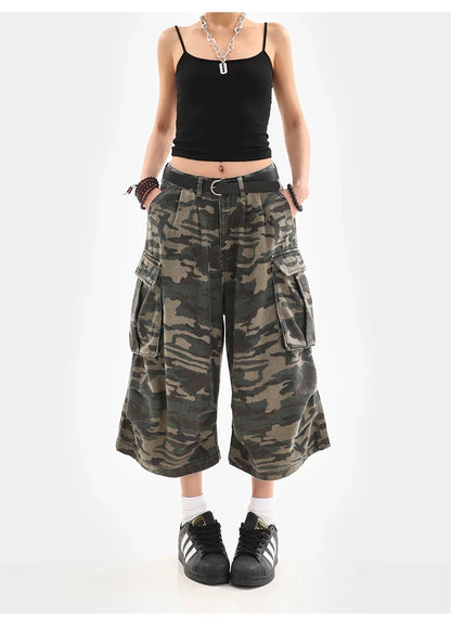 Summer Women Tomboy Camouflage Japanese Abi Jorts Jean Y2K 2000s Aesthetic Capri Pants Harajuku Denim High Street Goblin Core