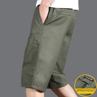 Men's Cargo Shorts Casual Hiking Fishing Shorts Big Size Mens Fashion Zipper Pockets Drawstring Elastic Waist Short