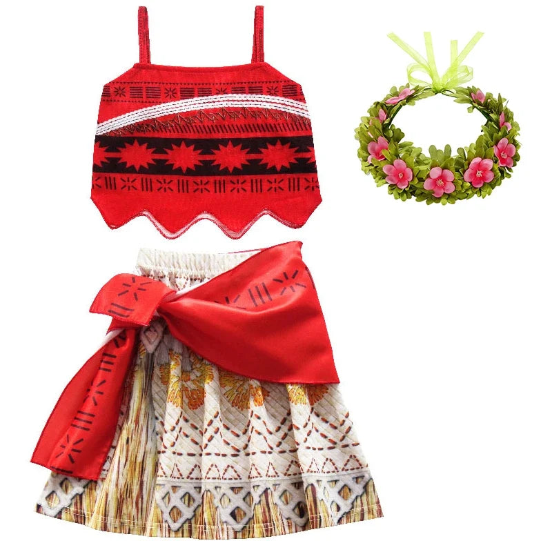 Princess Vaiana Fantasy Children Cosplay Moana Summer Girls Carnival Dress Kids Clothes Set Party Christmas Moana Costume