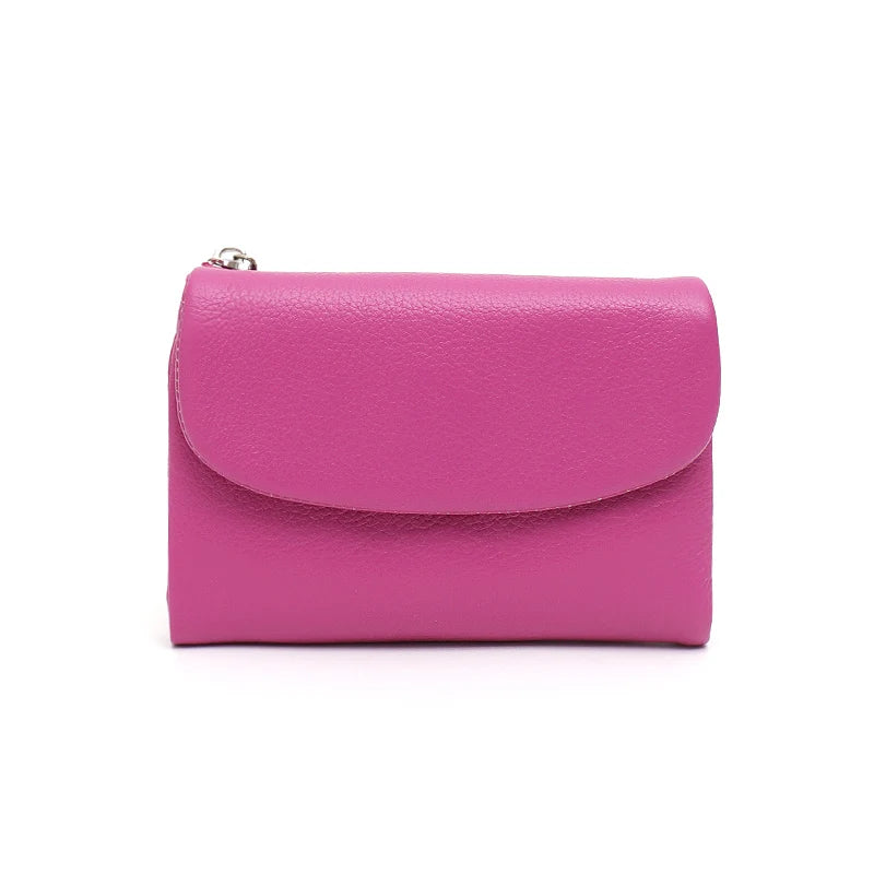 Portefeuille court minimaliste pour femme en cuir véritable avec rabat aimanté, porte-monnaie à trois volets, plusieurs fentes pour cartes, portable, usage quotidien