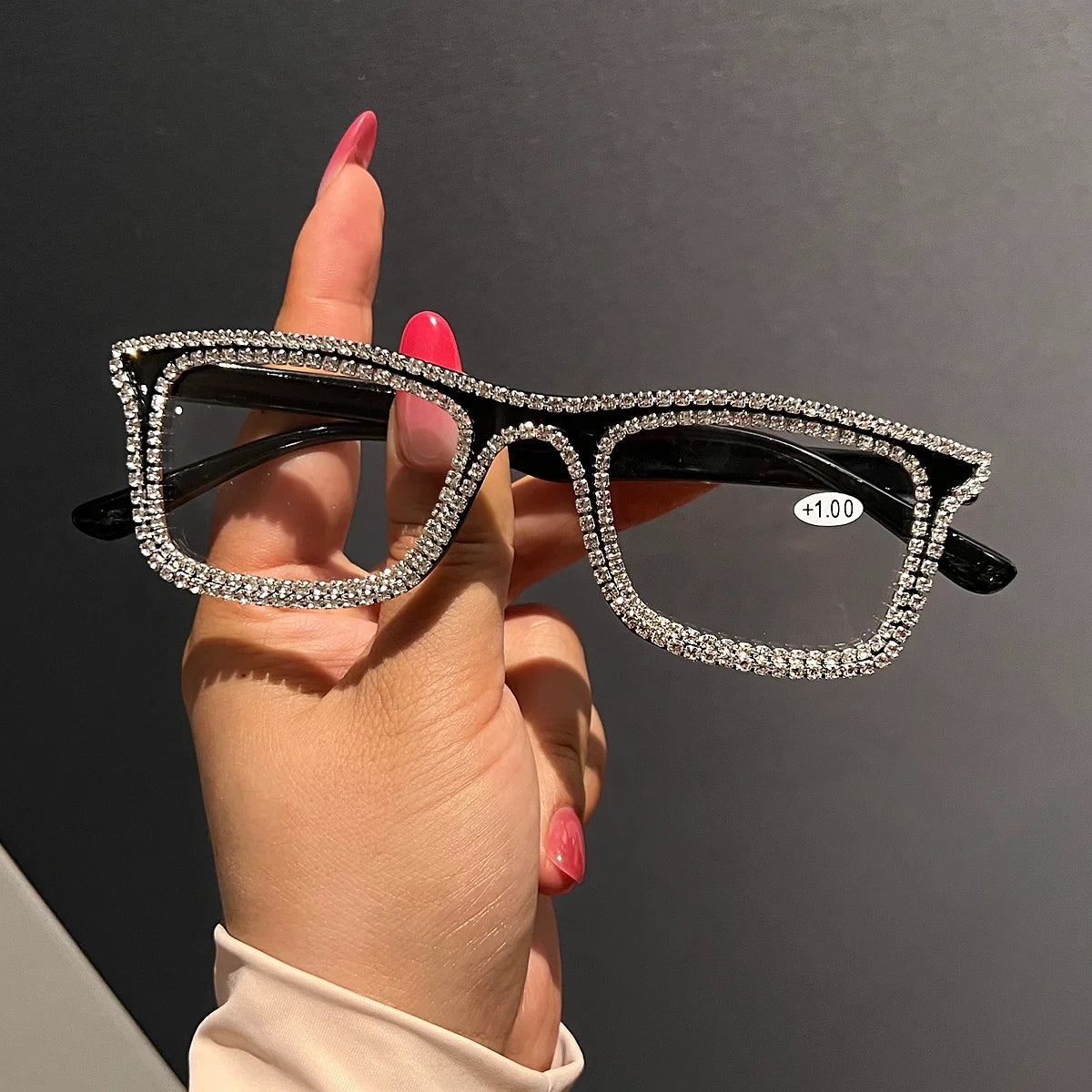 Luxury Women's Rectangle Rhinestone Reading Glasses Ultralight Small Frame Trendy Clear Lenses Presbyopia Eyeglasses with Degree
