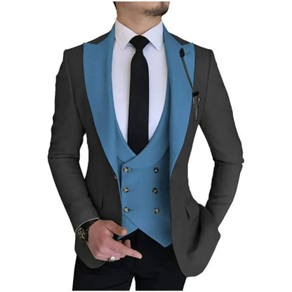 Men Suits Champagne Double Breasted Vest Wedding Tuxedo Terno Masculino Prom Groom 3 Pcs Slim Fit Blazer Custom Made